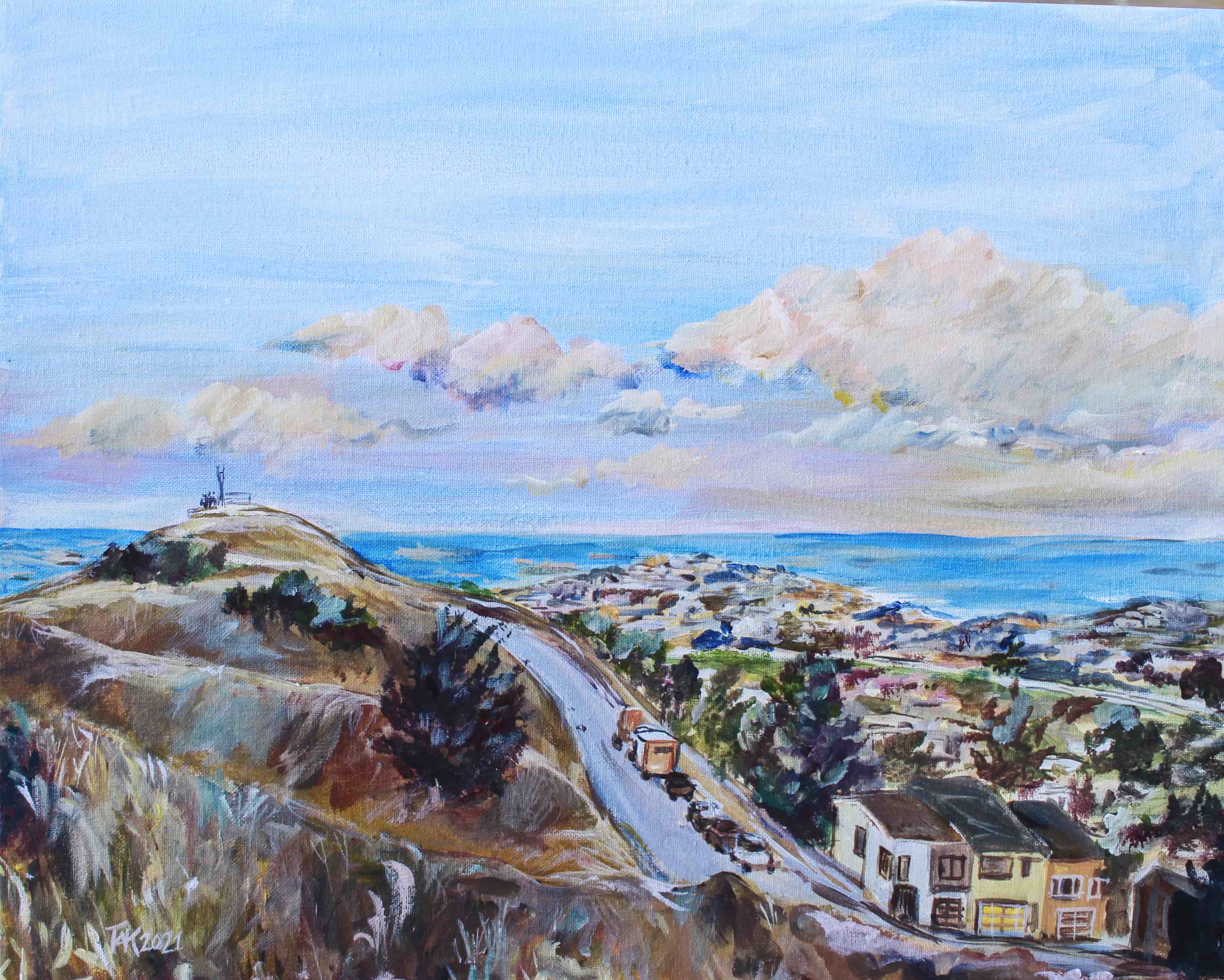 Landscape painting of a hill