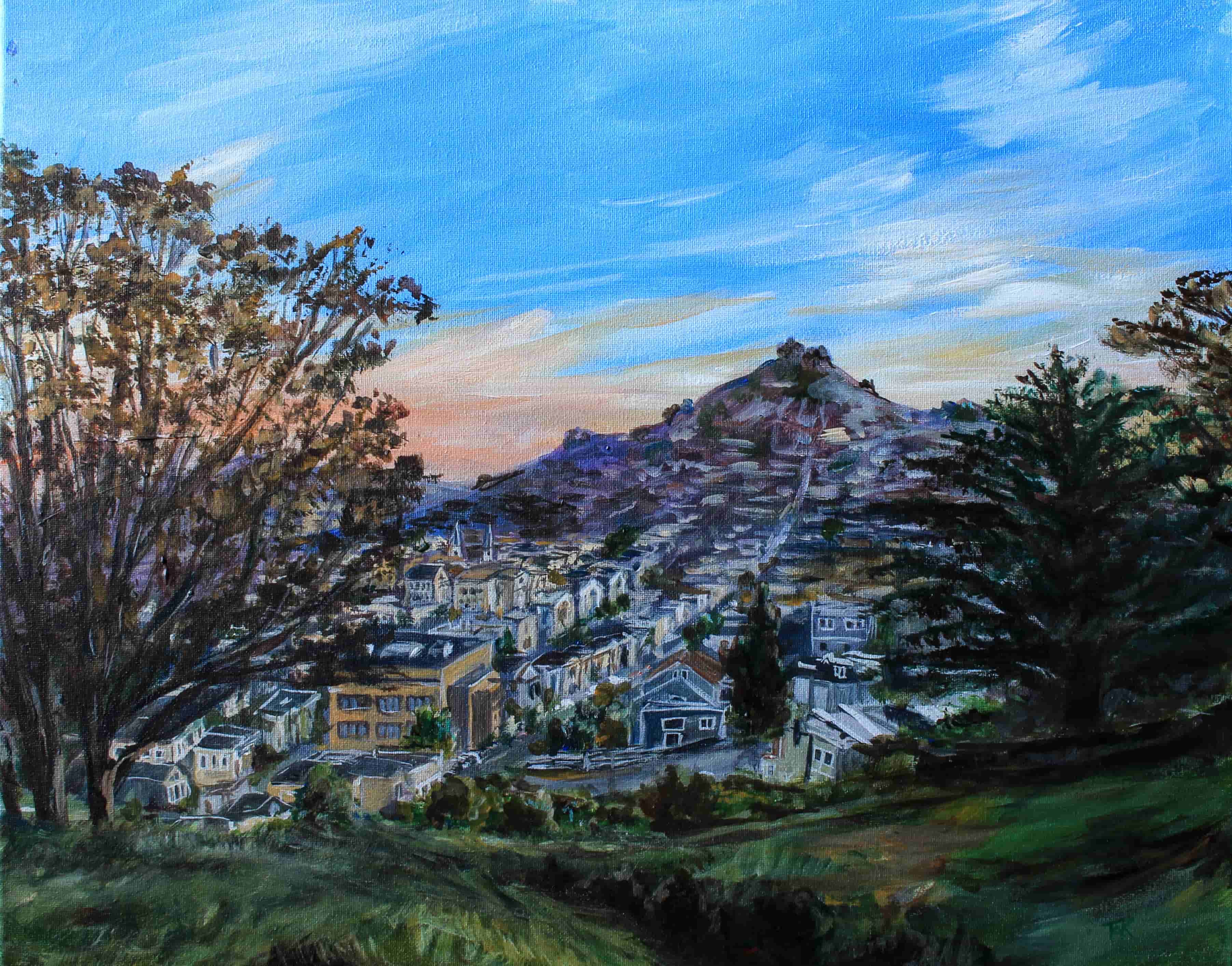 Landscape painting atop a hill