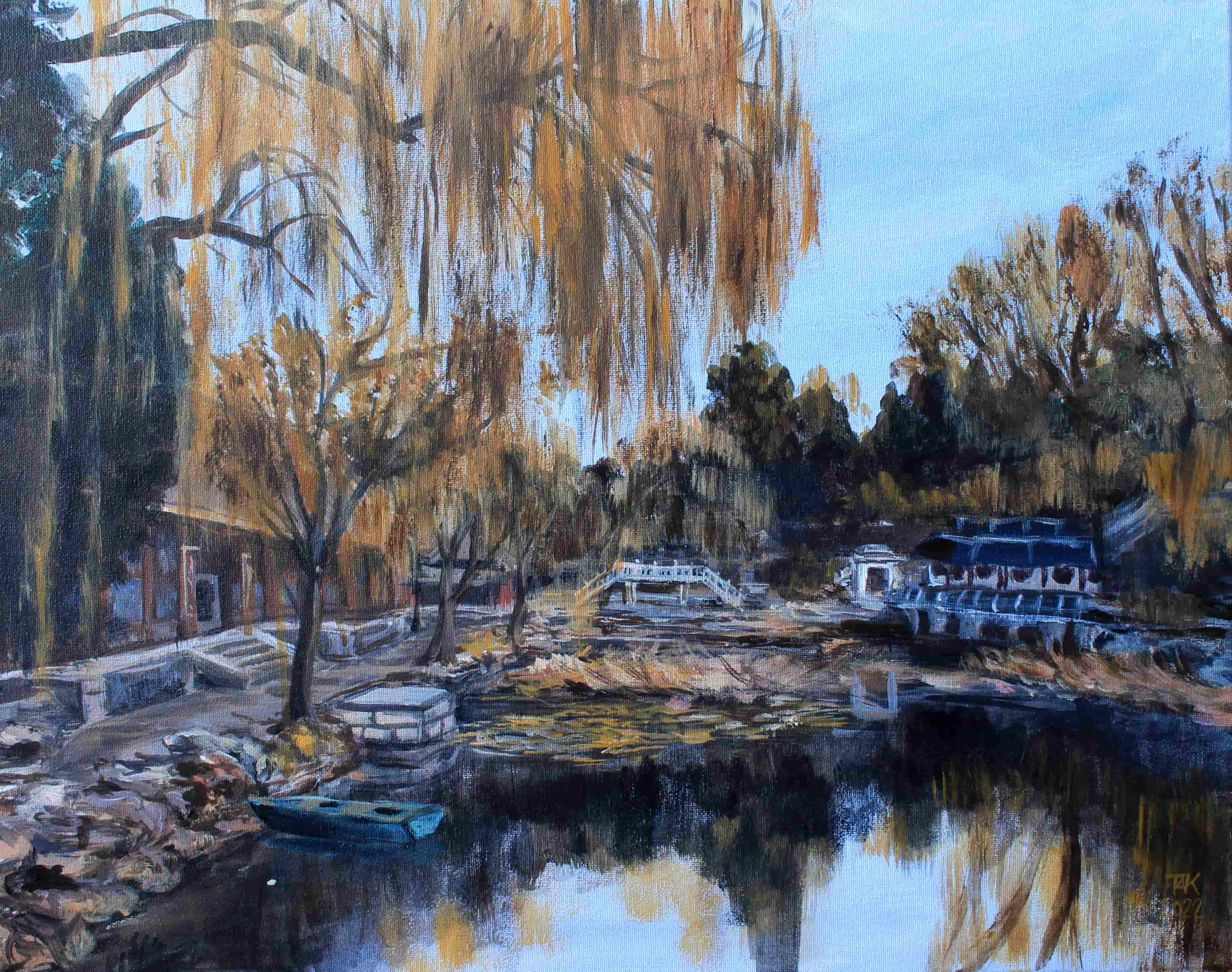 Painting of weeping willow trees